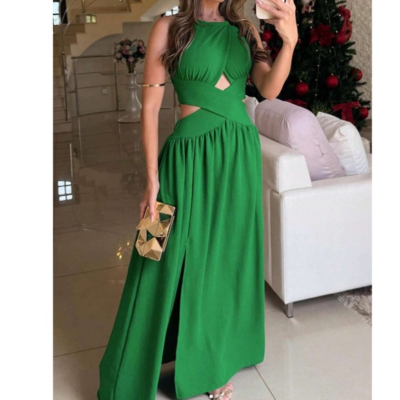Luxe Cut out Tie Back Split Thigh Party Occasion Dress - Picture 1 of 10